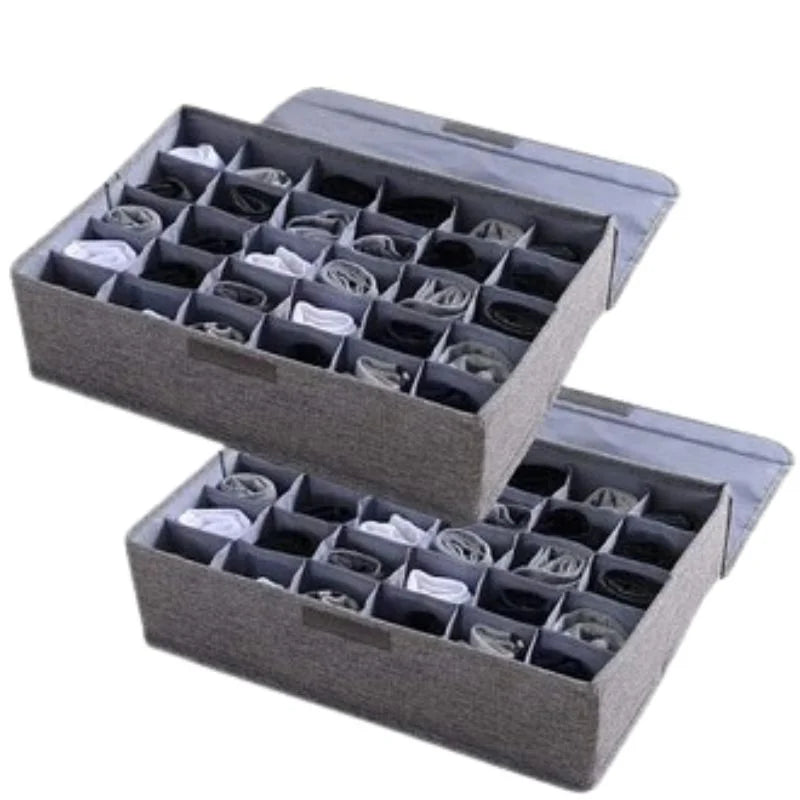 Pack of 2 ---Storage Organizer with Lid | Foldable Drawer Divider | 24 Cells | Non-Woven Fabric |