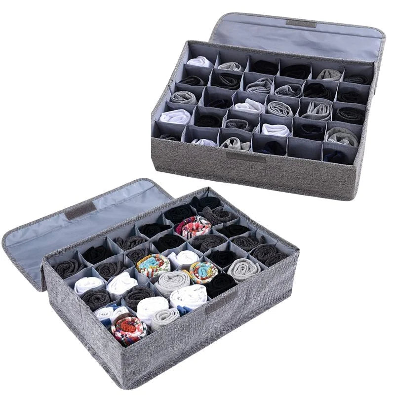 Pack of 2 ---Storage Organizer with Lid | Foldable Drawer Divider | 24 Cells | Non-Woven Fabric |
